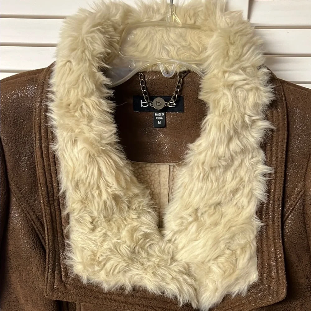 Sold 🤎Rare Y2K BEBE Brown Bomber Jacket with Cream faux shearling fur - Picture 4 of 6